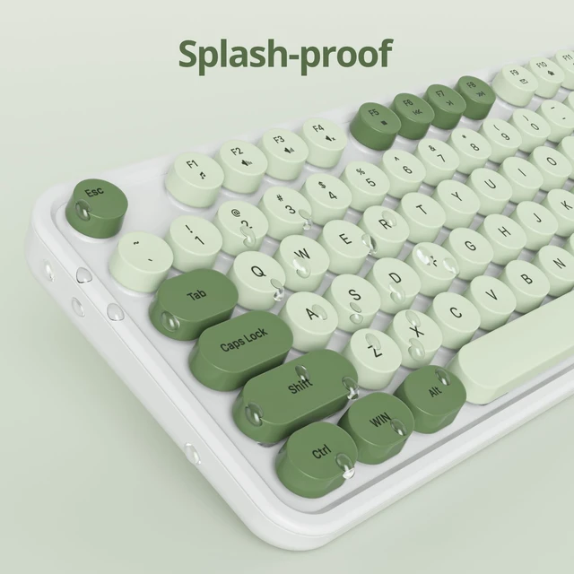 Alt view image 3 of 7 - Ussixchare Wired Typewriter Keyboard Full Size Green Matcha Keyboard Retro Computer Keyboard with Round Keycaps for Windows Laptop(Matcha)