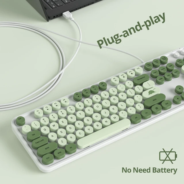 Alt view image 5 of 7 - Ussixchare Wired Typewriter Keyboard Full Size Green Matcha Keyboard Retro Computer Keyboard with Round Keycaps for Windows Laptop(Matcha)