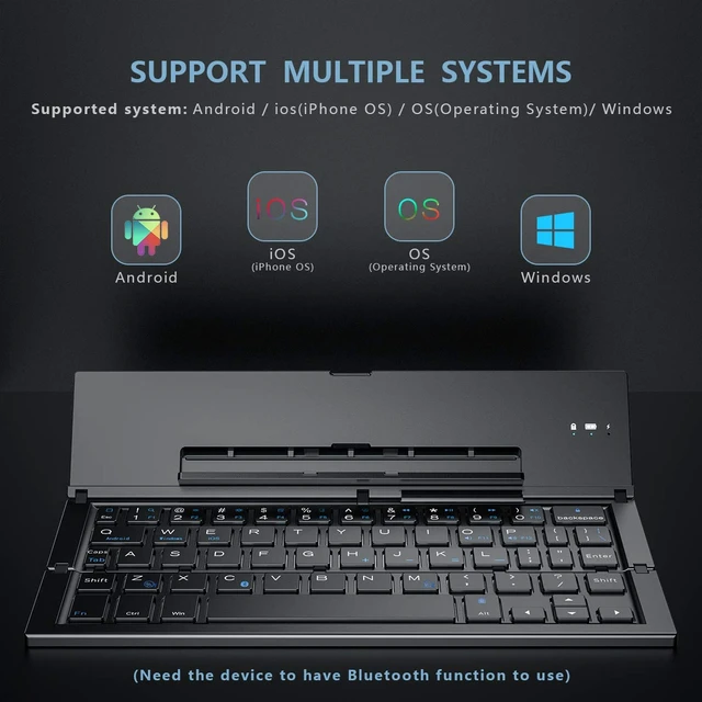 Alt view image 2 of 7 - Geyes Foldable Bluetooth Keyboard Portable Folding Wireless Keyboard with Portable Pocket Size, Aluminum Alloy Housing for iPhone,iPad, Tablet,Laptops and Smartphones (Black)