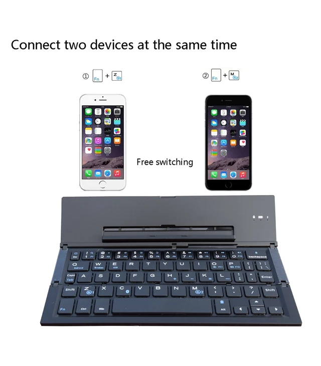 Alt view image 3 of 7 - Geyes Foldable Bluetooth Keyboard Portable Folding Wireless Keyboard with Portable Pocket Size, Aluminum Alloy Housing for iPhone,iPad, Tablet,Laptops and Smartphones (Black)