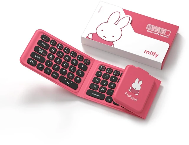 Main image of Miffy Triple-Fold Bluetooth Keyboard - Magnetic Fold Design with Integrated Touchpad & Numeric Keypad, Bluetooth 5.0 (3 Devices), Rechargeable 5.6mm Slim, Premium Leather - Pink