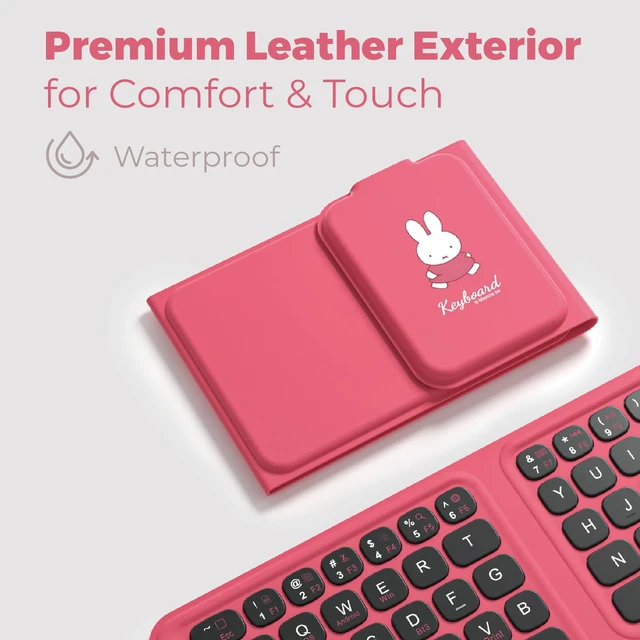 Alt view image 7 of 7 - Miffy Triple-Fold Bluetooth Keyboard - Magnetic Fold Design with Integrated Touchpad & Numeric Keypad, Bluetooth 5.0 (3 Devices), Rechargeable 5.6mm Slim, Premium Leather - Pink