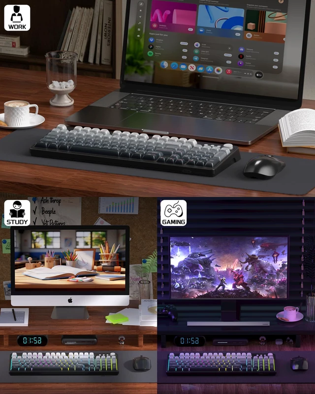Alt view image 4 of 6 - MageGee Wireless Gaming Keyboard and Mouse Combo V560, RGB Backlit Rechargeable Mechanical Feel 2.4GHz Quiet Blue White Purple Keyboard Mouse for Mac Laptop PC Gamer