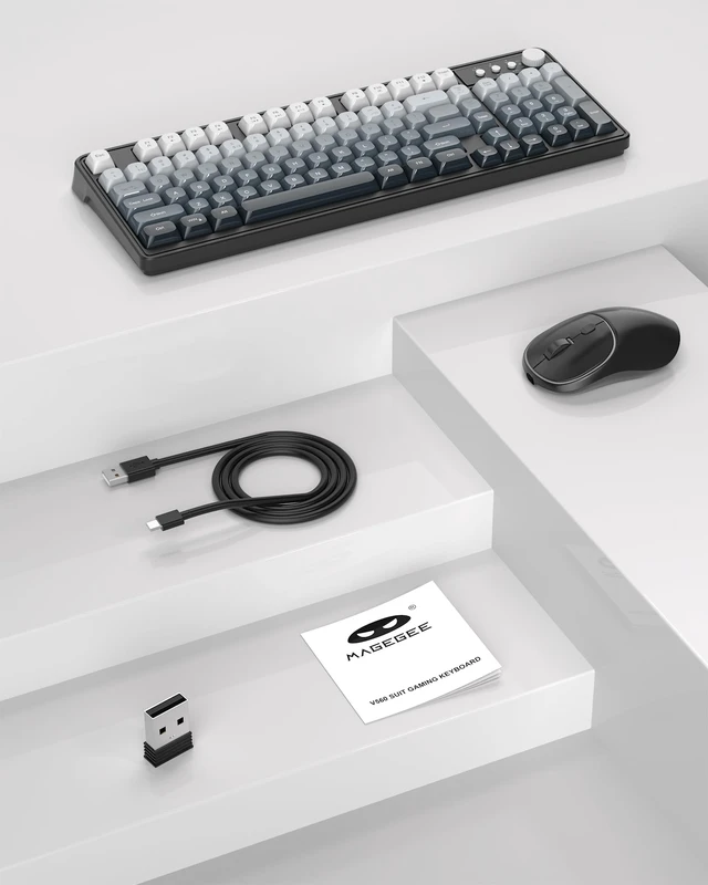 Alt view image 6 of 6 - MageGee Wireless Gaming Keyboard and Mouse Combo V560, RGB Backlit Rechargeable Mechanical Feel 2.4GHz Quiet Blue White Purple Keyboard Mouse for Mac Laptop PC Gamer