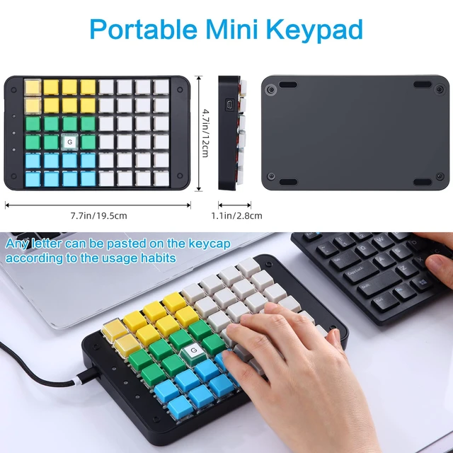 Alt view image 6 of 7 - Koolertron One Handed Macro Mechanical Keyboard 48-Key | Fully programmable, 32 advanced macros,RGB backlit,USB Mini,ideal for gamers, cashiers, designers, and video editors