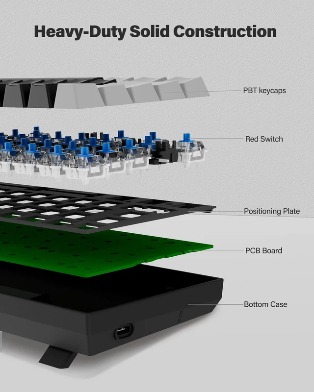 Alt view image 5 of 7 - XUANGUI Full RGB Backlit Mechanical Keyboard Clicky Wired Computer Key Board, 65% Cute PC Gaming Keyboards Hot Swappable Rainbow Colorful Light Up Leyboard for Typist and Gamer, Work with Mac PS5 Xbox