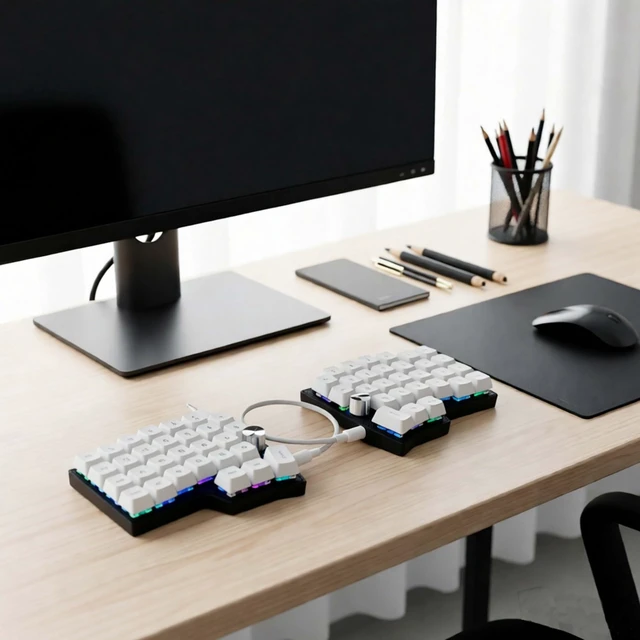 Alt view image 3 of 5 - YHOKKBD Corne 4x6 Ergonomic Split Mechanical Keyboard, 60% Layout, Dual Knob, RGB Backlight, Hot Swap MX Axis, Vial Programmable, Kailh Whale Fall Switch, for Gaming and Programmer