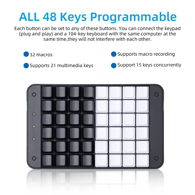 Alt view image 2 of 7 - Koolertron One Handed Mechanical Gaming Keyboard | 48 Keys Fully Programmable Mini USB Macro Keyboard with Red Switch, for Gamers/Designers/Video Editor
