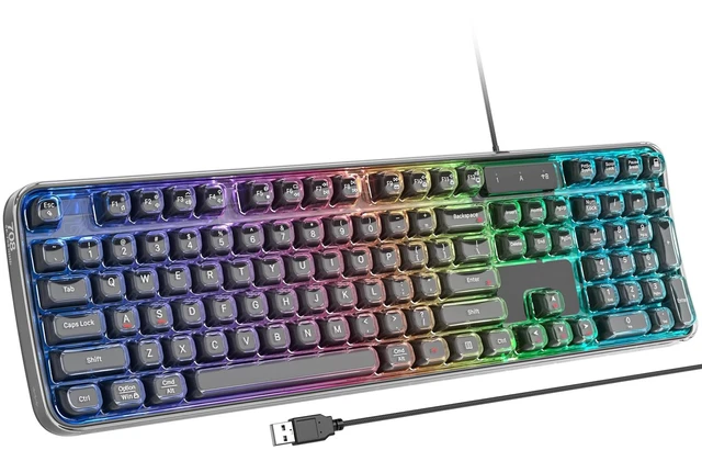 Main image of GEEZER Computer Backlit Keyboard Black Crystal - Full-Size Wired Transparent Keycap Portable Keyboards Compatible with Windows, Laptop, PC, Desktop