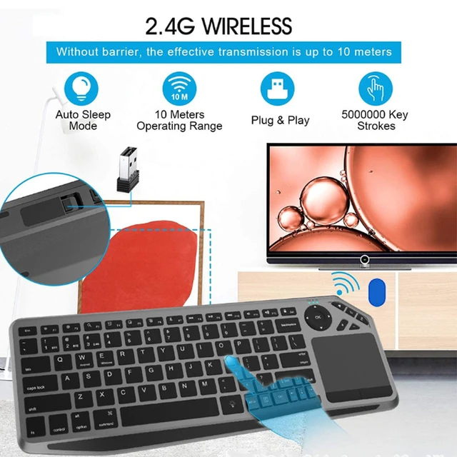 Alt view image 3 of 7 - Wireless RGB Touch Keyboard, 78 Keys Ultra Slim QWERTY Touchpad BT/USB/2.4G with Wrist Rest Support Multiple Devices 7 Color Backlight Multi Gesture Touch Control Hotkey for Phone PC Laptop Tablet