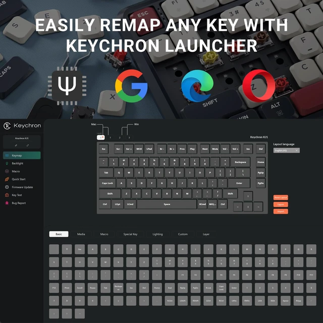 Alt view image 3 of 7 - Keychron KJ1 Low Profile Wireless Mechanical Keyboard, 2.4 GHz Bluetooth QMK 75% Layout RGB, Hot-swappable Red Switch Compatible with Mac Windows Linux, 2000mAh Fast Charge for Gaming - Dark Blue