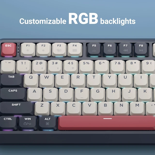 Alt view image 6 of 7 - Keychron KJ1 Low Profile Wireless Mechanical Keyboard, 2.4 GHz Bluetooth QMK 75% Layout RGB, Hot-swappable Red Switch Compatible with Mac Windows Linux, 2000mAh Fast Charge for Gaming - Dark Blue