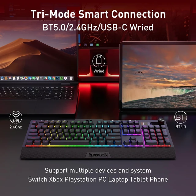 Alt view image 3 of 7 - Redragon K525 PRO RGB Wireless Membrane Gaming Keyboard, Screen + Knob | 3-Mode Linear Mechanical-Feel Switch, 4 Extra On-Board Macro Keys, Dedicated Media & Display Control, Ergonomic Wrist Rest