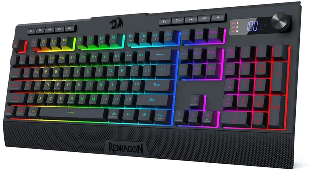 Main image of Redragon K525 PRO RGB Wireless Membrane Gaming Keyboard, Screen + Knob | 3-Mode Linear Mechanical-Feel Switch, 4 Extra On-Board Macro Keys, Dedicated Media & Display Control, Ergonomic Wrist Rest