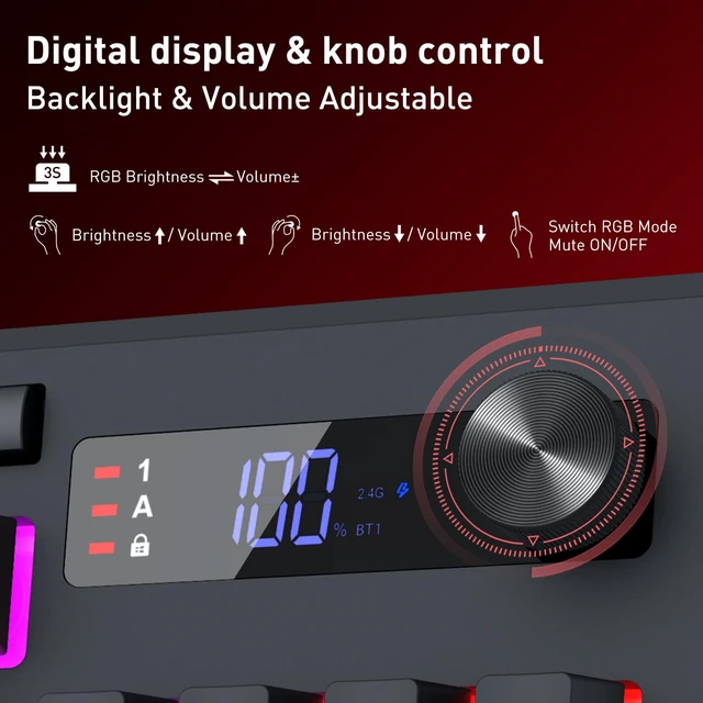 Alt view image 2 of 7 - Redragon K525 PRO RGB Wireless Membrane Gaming Keyboard, Screen + Knob | 3-Mode Linear Mechanical-Feel Switch, 4 Extra On-Board Macro Keys, Dedicated Media & Display Control, Ergonomic Wrist Rest