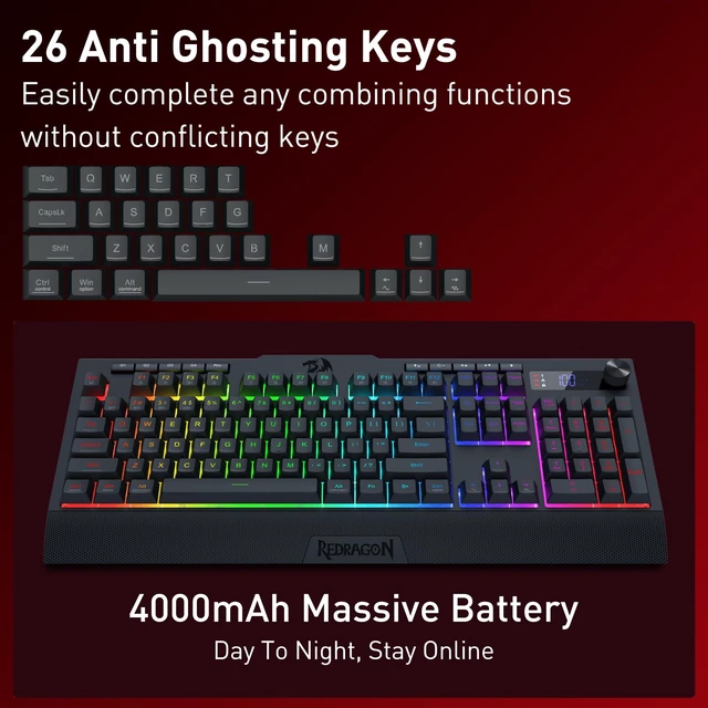 Alt view image 6 of 7 - Redragon K525 PRO RGB Wireless Membrane Gaming Keyboard, Screen + Knob | 3-Mode Linear Mechanical-Feel Switch, 4 Extra On-Board Macro Keys, Dedicated Media & Display Control, Ergonomic Wrist Rest