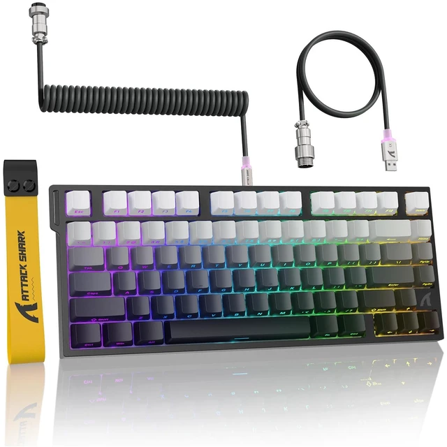 Main image of ATTACK SHARK R82HE 75% Rapid Trigger Mechanical Gaming Keyboard Wired,Hall Effect Magnetic Switch,Adjustable Actuation Esports,8KHz Polling Rate,0.08ms Latency with C01 Ultra RGB Cable (Moonlight)