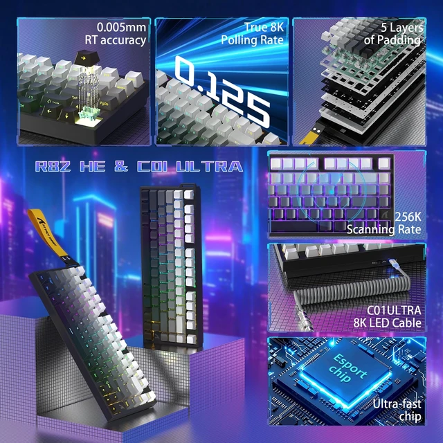 Alt view image 3 of 7 - ATTACK SHARK R82HE 75% Rapid Trigger Mechanical Gaming Keyboard Wired,Hall Effect Magnetic Switch,Adjustable Actuation Esports,8KHz Polling Rate,0.08ms Latency with C01 Ultra RGB Cable (Moonlight)