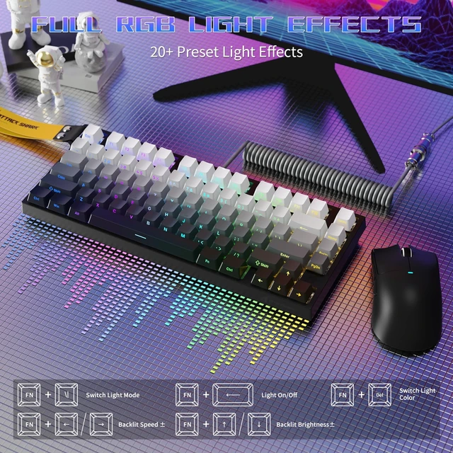 Alt view image 7 of 7 - ATTACK SHARK R82HE 75% Rapid Trigger Mechanical Gaming Keyboard Wired,Hall Effect Magnetic Switch,Adjustable Actuation Esports,8KHz Polling Rate,0.08ms Latency with C01 Ultra RGB Cable (Moonlight)