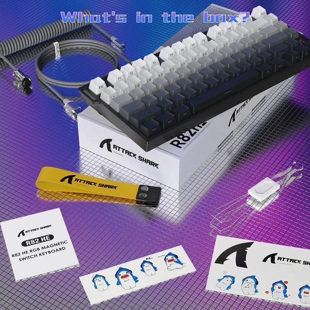 Alt view image 6 of 7 - ATTACK SHARK R82HE 75% Rapid Trigger Mechanical Gaming Keyboard Wired,Hall Effect Magnetic Switch,Adjustable Actuation Esports,8KHz Polling Rate,0.08ms Latency with C01 Ultra RGB Cable (Moonlight)