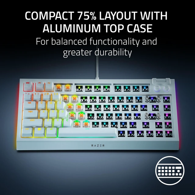 Alt view image 3 of 7 - Razer BlackWidow V4 75% Barebones Gaming Keyboard Kit (Chassis Only), White Switches & Keycaps Sold Separately, Hot-Swappable, 8000Hz Polling Rate, Chroma RGB, Aluminum Top Case, Media Control Buttons