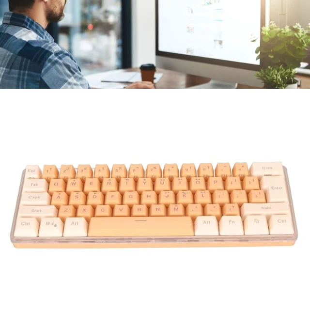 Alt view image 3 of 7 - Anu Limen 60% Wired Gaming Keyboard 61 Keys RGB Backlit Compact Keyboard for Windows,Ergonomic Design with Plug and Play USB Cable(Yellow Orange)