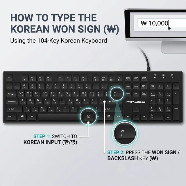 Alt view image 7 of 7 - Korean&English Keyboard USB Wired - 104 Keys Full-Size Laser-Etched Letter | Non Fading Characters,,1.6m Cable Length,Bilingual Keyboard with Number Pad - Standard ANSI Layout for PC Computer,hangul