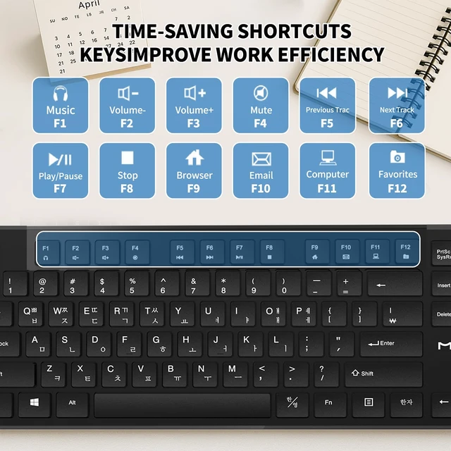 Alt view image 5 of 7 - Korean&English Keyboard USB Wired - 104 Keys Full-Size Laser-Etched Letter | Non Fading Characters,,1.6m Cable Length,Bilingual Keyboard with Number Pad - Standard ANSI Layout for PC Computer,hangul