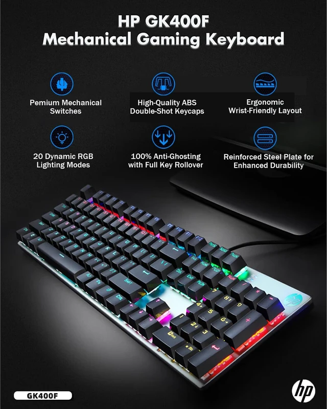 Alt view image 2 of 7 - HP GK400F Mechanical Gaming Keyboard, 104 Keys Wired Keyboard with Brown Switches, Mixed Lighting, Double-Shot ABS Keycaps, for Desktop and Laptop (Gunmetal Black)