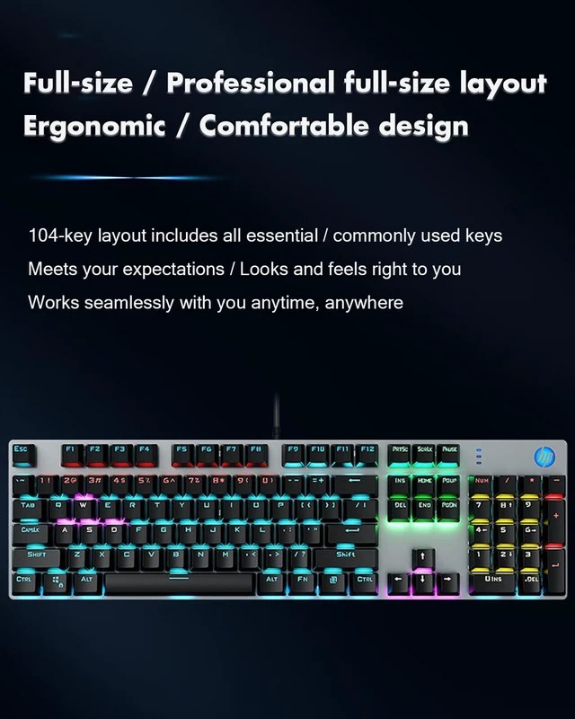 Alt view image 7 of 7 - HP GK400F Mechanical Gaming Keyboard, 104 Keys Wired Keyboard with Brown Switches, Mixed Lighting, Double-Shot ABS Keycaps, for Desktop and Laptop (Gunmetal Black)