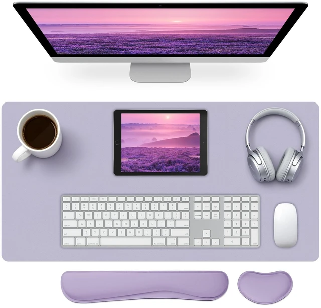 Main image of Meetcolor Keyboard and Mouse Pad, 3-in-1 Desk Mat Set Keyboard Wrist Rest | 31.5" x 15.7" Desk Mat, Ergonomic Wrist Rest for Computer Keyboard, Non-slip Base, Waterproof Computer Mat, Lavender