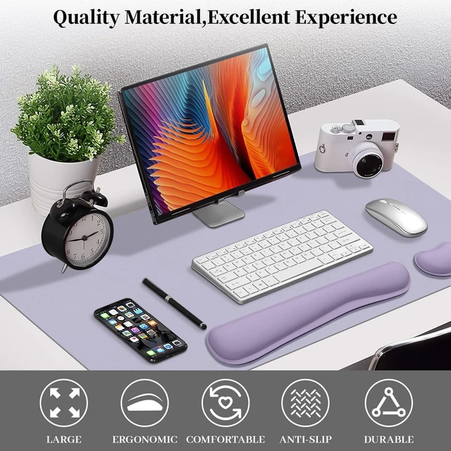 Alt view image 2 of 7 - Meetcolor Keyboard and Mouse Pad, 3-in-1 Desk Mat Set Keyboard Wrist Rest | 31.5" x 15.7" Desk Mat, Ergonomic Wrist Rest for Computer Keyboard, Non-slip Base, Waterproof Computer Mat, Lavender