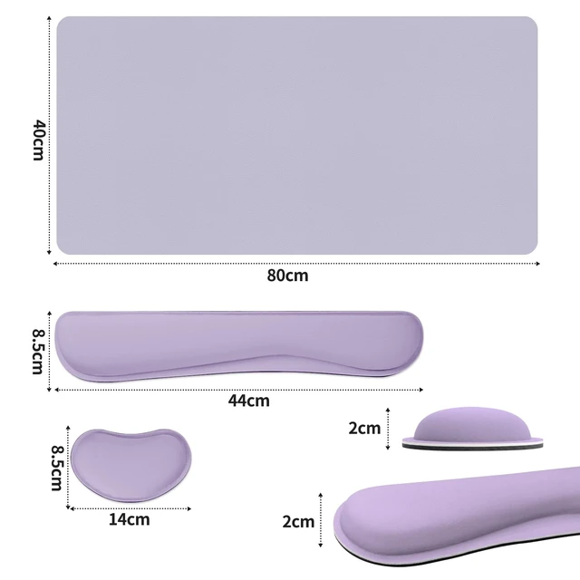 Alt view image 3 of 7 - Meetcolor Keyboard and Mouse Pad, 3-in-1 Desk Mat Set Keyboard Wrist Rest | 31.5" x 15.7" Desk Mat, Ergonomic Wrist Rest for Computer Keyboard, Non-slip Base, Waterproof Computer Mat, Lavender