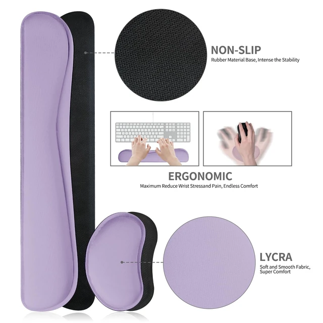 Alt view image 4 of 7 - Meetcolor Keyboard and Mouse Pad, 3-in-1 Desk Mat Set Keyboard Wrist Rest | 31.5" x 15.7" Desk Mat, Ergonomic Wrist Rest for Computer Keyboard, Non-slip Base, Waterproof Computer Mat, Lavender