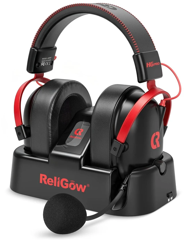 Main image of ReliGow Wireless Gaming Headset with Charging Station for PC,PS4,PS5,Xbox | Wireless Gaming Headphones, Wired & 2.4GHz & Bluetooth, <16bit/48kH, 17ms Low Latency, 70H Battery, Dynamic 53mm Drivers