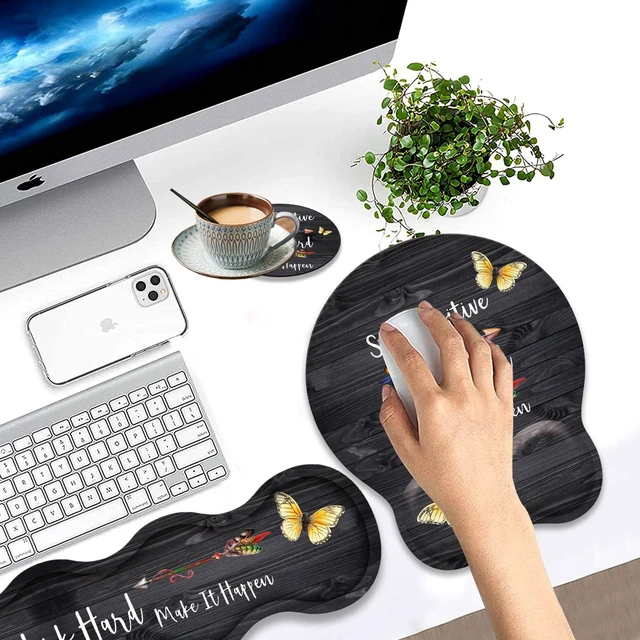 Alt view image 2 of 7 - Keyboard Wrist Rest Pad + Mouse Pad Wrist Rest Support + Coaster Combo Set, Ergonomic Gaming Mouse Pad for Wrist Pain Relief for Computer Laptop Home Office, Stay Positive Work Hard and Make It Happen