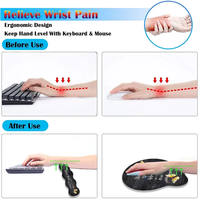 Alt view image 5 of 7 - Keyboard Wrist Rest Pad + Mouse Pad Wrist Rest Support + Coaster Combo Set, Ergonomic Gaming Mouse Pad for Wrist Pain Relief for Computer Laptop Home Office, Stay Positive Work Hard and Make It Happen