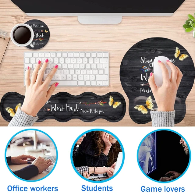 Alt view image 4 of 7 - Keyboard Wrist Rest Pad + Mouse Pad Wrist Rest Support + Coaster Combo Set, Ergonomic Gaming Mouse Pad for Wrist Pain Relief for Computer Laptop Home Office, Stay Positive Work Hard and Make It Happen