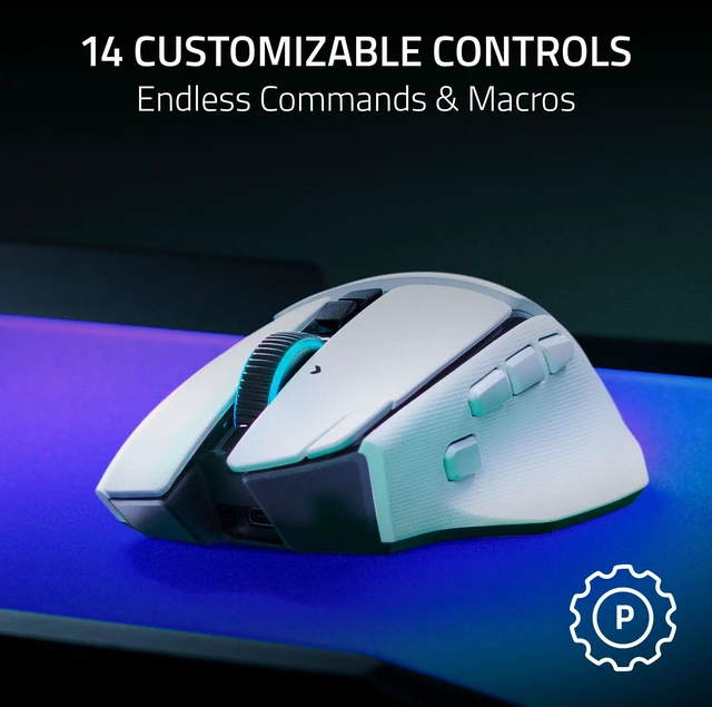 Alt view image 5 of 7 - Razer Basilisk V4 Pro Wireless Gaming Mouse, 200 Hr Battery Life, White | 8000 Hz Wireless, HyperScroll Tilt Wheel Gen-2, Focus Pro 50K DPI Sensor, 14 Customizable Controls, Optical Switches Gen 4