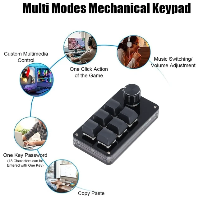 Alt view image 4 of 7 - Walfront Mechanical Gaming Keyboard Programmable Macro Pad Mini USB Keypad One Handed 6 Keys 1 Knob for PC Laptop Computers
