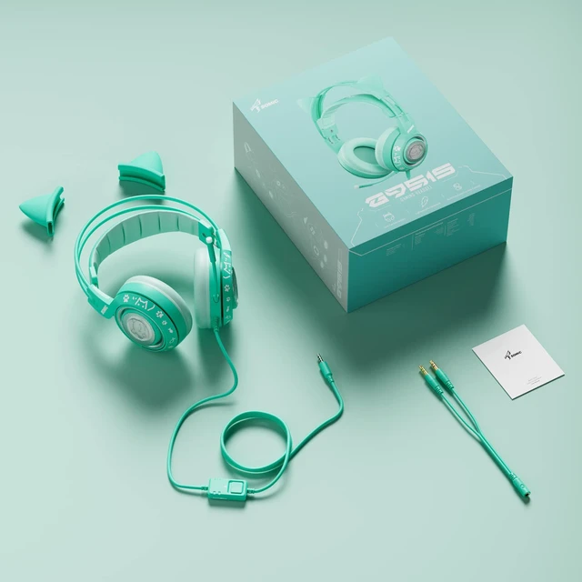 Alt view image 6 of 7 - SOMIC G951S Green Gaming Headset with Microphone for PS4, PS5, Xbox One, PC, Cat Ear Headphones Over Ear with in-Line Mic Control, Stereo Sound for Girls, Woman