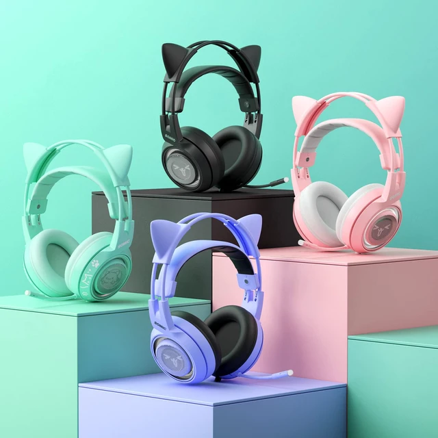 Alt view image 7 of 7 - SOMIC G951S Green Gaming Headset with Microphone for PS4, PS5, Xbox One, PC, Cat Ear Headphones Over Ear with in-Line Mic Control, Stereo Sound for Girls, Woman