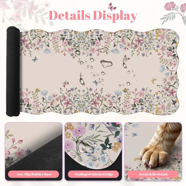 Alt view image 5 of 7 - Scalloped Desk Mat,Large Mouse Pad with Wrist Rest and Keyboard Pad | Ergonomic Desk Mat Set,Non-slip Mouse Pad and wrist rest,Cute Desk Accessories for Women,Teacher Desk Decor Home Office,Beige