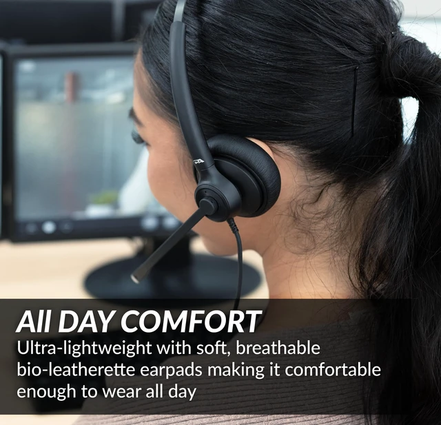Alt view image 3 of 6 - Cyber Acoustics AC-404 USB Headset with AI-Powered Noise Cancellation | Great for Hybrid Work and Team Calls, Works in Offices, Homes, Any Environment, Keeps Background Noise Out of Your Calls