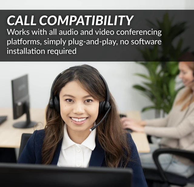 Alt view image 5 of 6 - Cyber Acoustics AC-404 USB Headset with AI-Powered Noise Cancellation | Great for Hybrid Work and Team Calls, Works in Offices, Homes, Any Environment, Keeps Background Noise Out of Your Calls