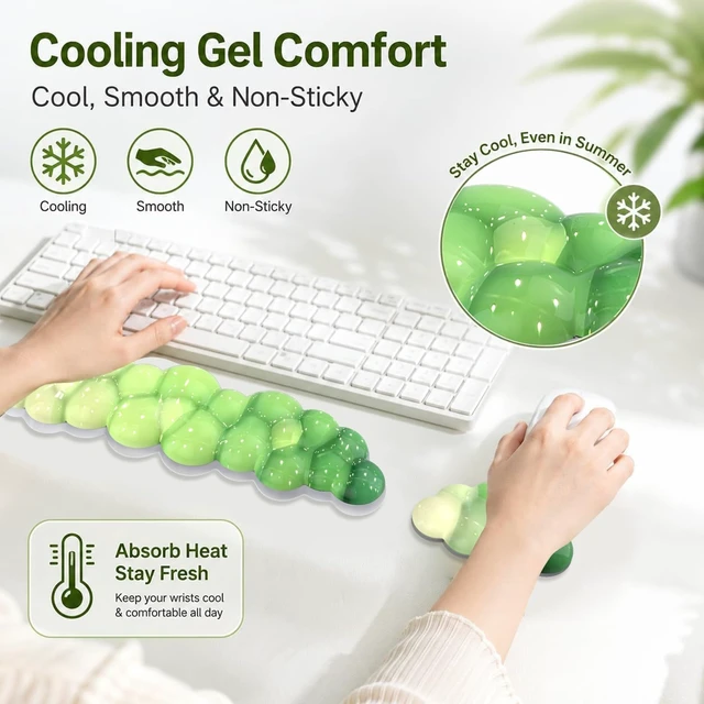Alt view image 2 of 7 - Green Cloud Gel Keyboard Wrist Rest Set, Ergonomic Non-Slip Mouse Pad | Perfect for work, study, and creative tasks, this cooling gel wrist support adds comfort to home office setups