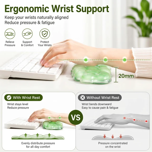 Alt view image 3 of 7 - Green Cloud Gel Keyboard Wrist Rest Set, Ergonomic Non-Slip Mouse Pad | Perfect for work, study, and creative tasks, this cooling gel wrist support adds comfort to home office setups