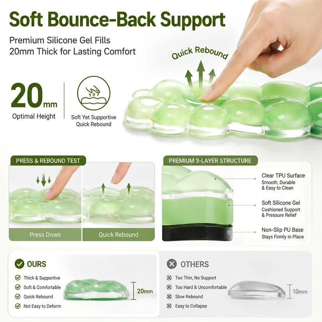 Alt view image 4 of 7 - Green Cloud Gel Keyboard Wrist Rest Set, Ergonomic Non-Slip Mouse Pad | Perfect for work, study, and creative tasks, this cooling gel wrist support adds comfort to home office setups