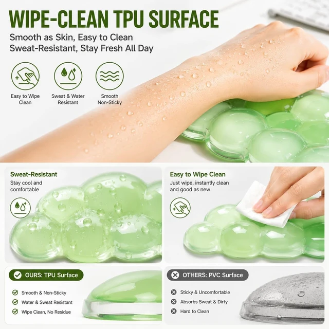 Alt view image 5 of 7 - Green Cloud Gel Keyboard Wrist Rest Set, Ergonomic Non-Slip Mouse Pad | Perfect for work, study, and creative tasks, this cooling gel wrist support adds comfort to home office setups