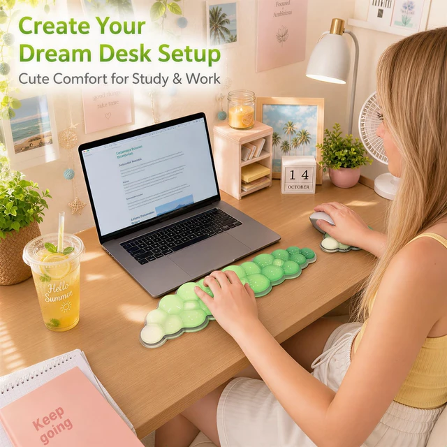 Alt view image 7 of 7 - Green Cloud Gel Keyboard Wrist Rest Set, Ergonomic Non-Slip Mouse Pad | Perfect for work, study, and creative tasks, this cooling gel wrist support adds comfort to home office setups
